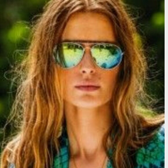 Ray-ban green mirror gold frame sunglasses 3026 - Picture 2 of 5